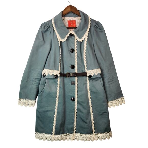 Deep or Shallow Jackets & Blazers - Deep or Shallow Women’s Coat Green with Cream Lace  - Medium Cottagecore EUC